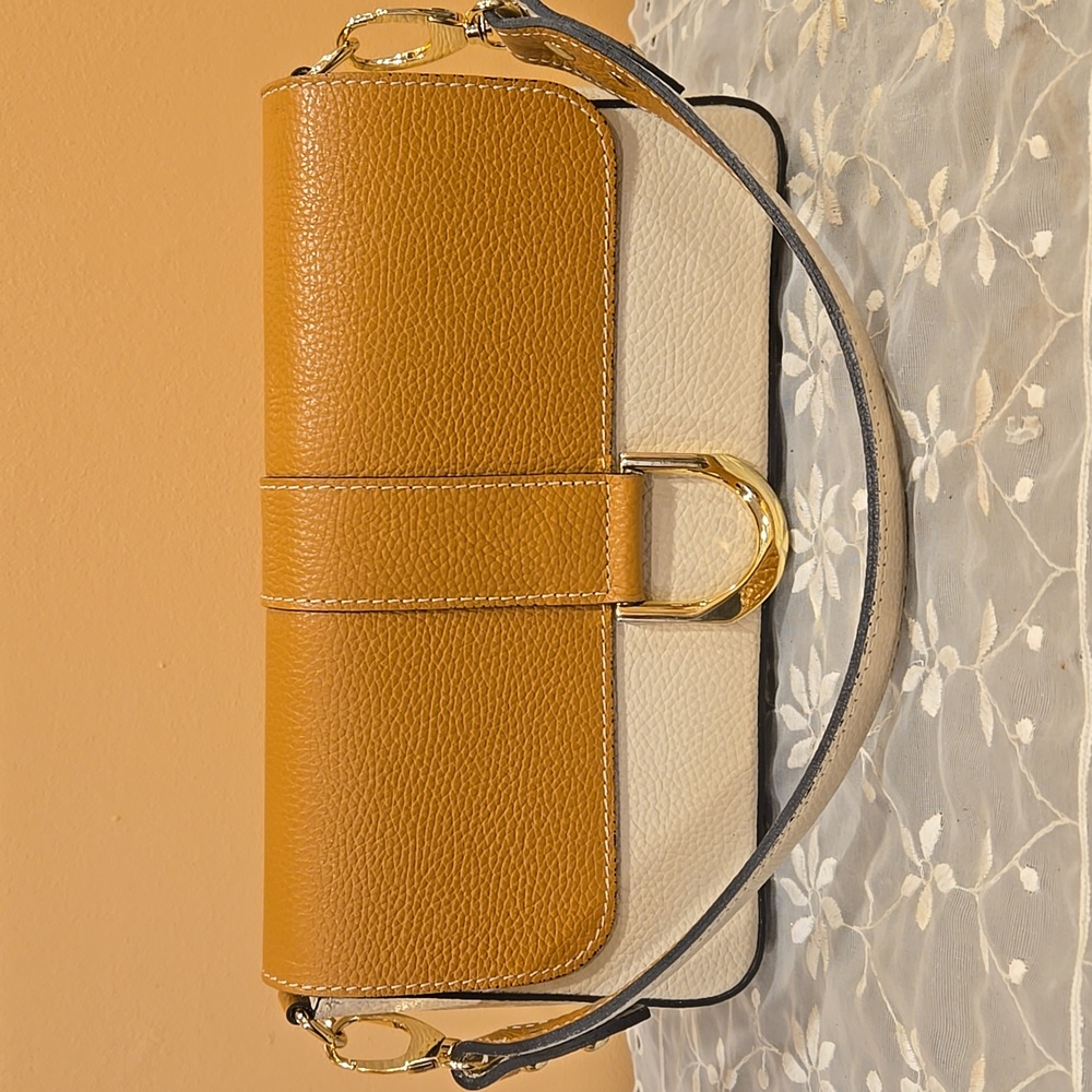 NWOT Davina Firenze Leather Two-Tone Crossbody Bag - Tan and Cream